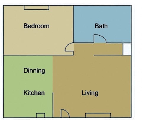 Floor plan for 1 bed, 1 bath, 604 sqft